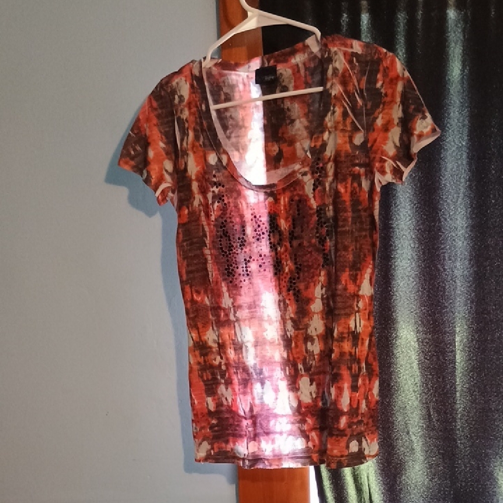 Daytrip Orange Brown Fitted Graphic Blouse